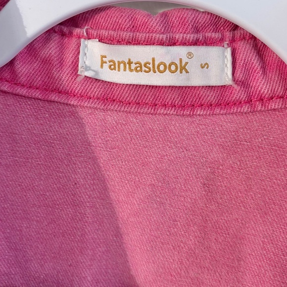 Fantaslook Pink Distressed Denim Jacket/Shacket w/ Frayed Hem, SZ S NWOT - Picture 12 of 13